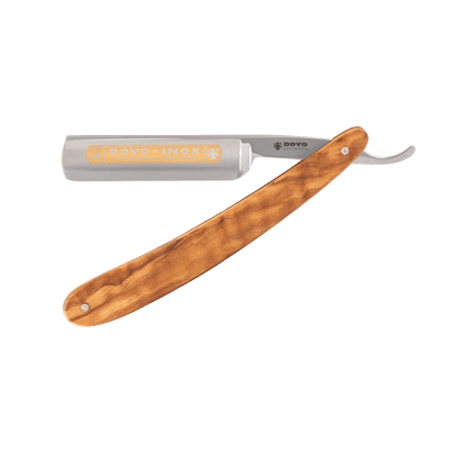 Rasoir droit Dovo "Inox", manche en bois d'olivier, 5/8"