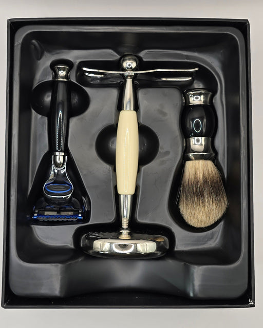 PureBadger Collection Set: Faux Shaving Brush, Fusion Razor & Stand