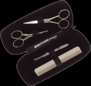 Dreiturm Leather Case with Scissor, Nasal Scissor, Tweezers, and Beard Comb