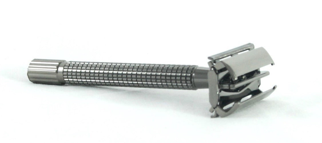 Long Handle Twist-to-Open Double Edge Safety Razor Charcoal Finish - N