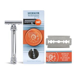 Rasoir de sécurité Merkur 38C à double tranchant, coupe droite, manche lesté, chrome