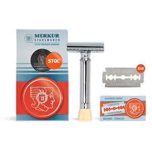 Merkur 570 Progress, Set de Rasoir de Sécurité Ajustable, Finition Chrome Brillant, 10 lames