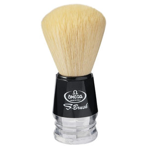 Omega S-Brush synthetic fiber shaving brush, black and trasparent plastic handle