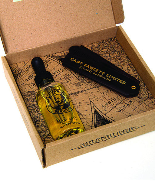 Captain Fawcett's Beard Oil & Folding Pocket Beard Comb Gift Set, Gift Sets & Kits