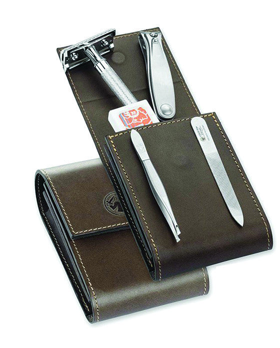 Dovo Razor and Manicure Set in Brown Leather Case, Manicure Sets
