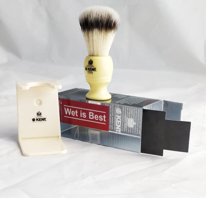 Ensemble de rasage Kent 2 pièces, brosse à poils mélangés et support, crème acrylique