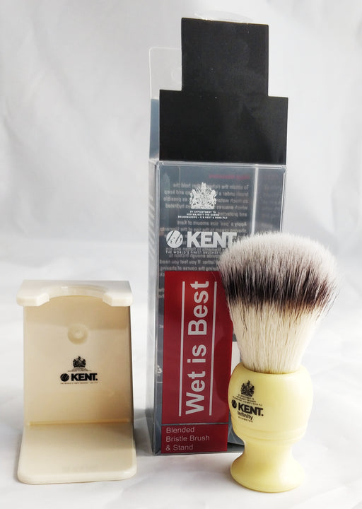 Kent 2pc Shaving Set, Blended Bristle Brush & Stand, Acrylic Cream