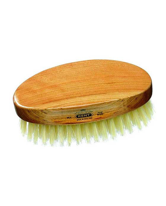 Kent Military Brush, Oval, Cherrywood, Travel Size, Pure White Bristle Hairbrush, Hair Brushes