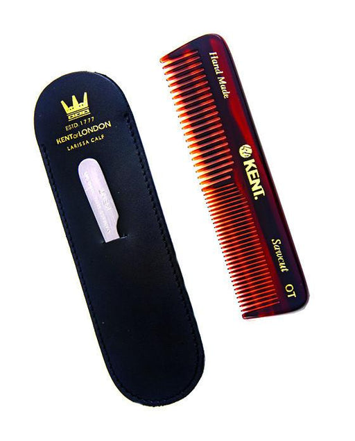 Kent K-NU19 Comb, Coarse/Fine Tooth With Leather Case & Metal File (110mm/4.3in), Hair Combs