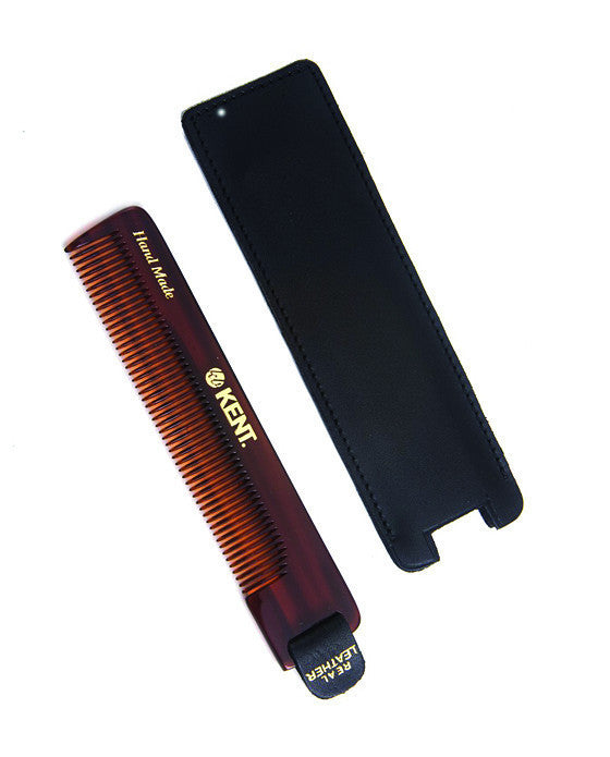 Kent K-NU22 Comb, Fine Tooth With Leather Tab & Case (120mm/4.7in), Hair Combs