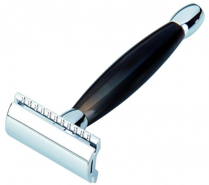 Merkur 27C Long-Handle Double-Edge Safety Razor, Natural Horn and Bright Chrome Finish