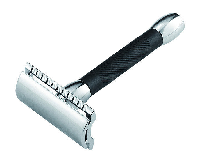 Merkur 30B Double Edge Safety Razor, Straight Cut, Chrome, Black Handle, Double Edge Safety Razors