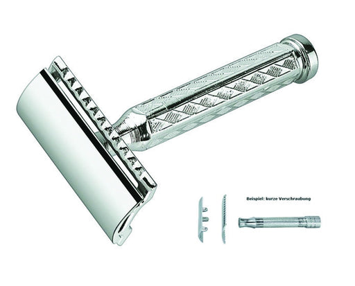 Merkur 42C Double Edge Safety Razor, Straight Cut, Chrome-Plated, Etched Handle, Double Edge Safety Razors