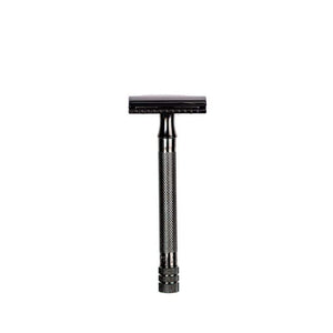 Rasoir de sécurité Merkur 23B noir à double tranchant, coupe droite, manche extra long, revêtement PVD noir