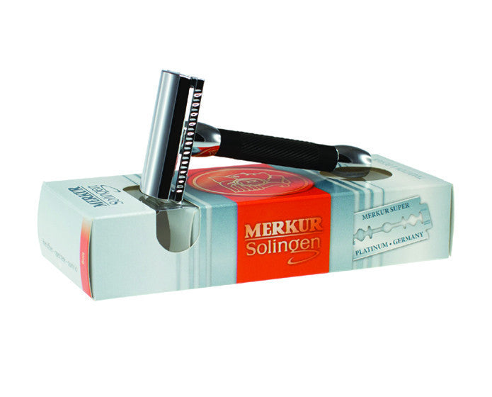 Merkur 30B Double Edge Safety Razor, Straight Cut, Chrome, Black Handle, Double Edge Safety Razors