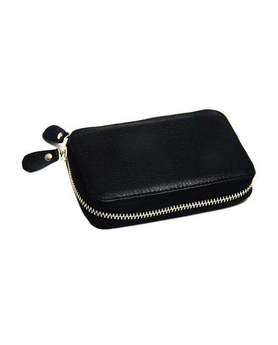 PureBadger Collection Univeral Black Pebble Leather DE Safety Razor Case, With Nubuck Lining,