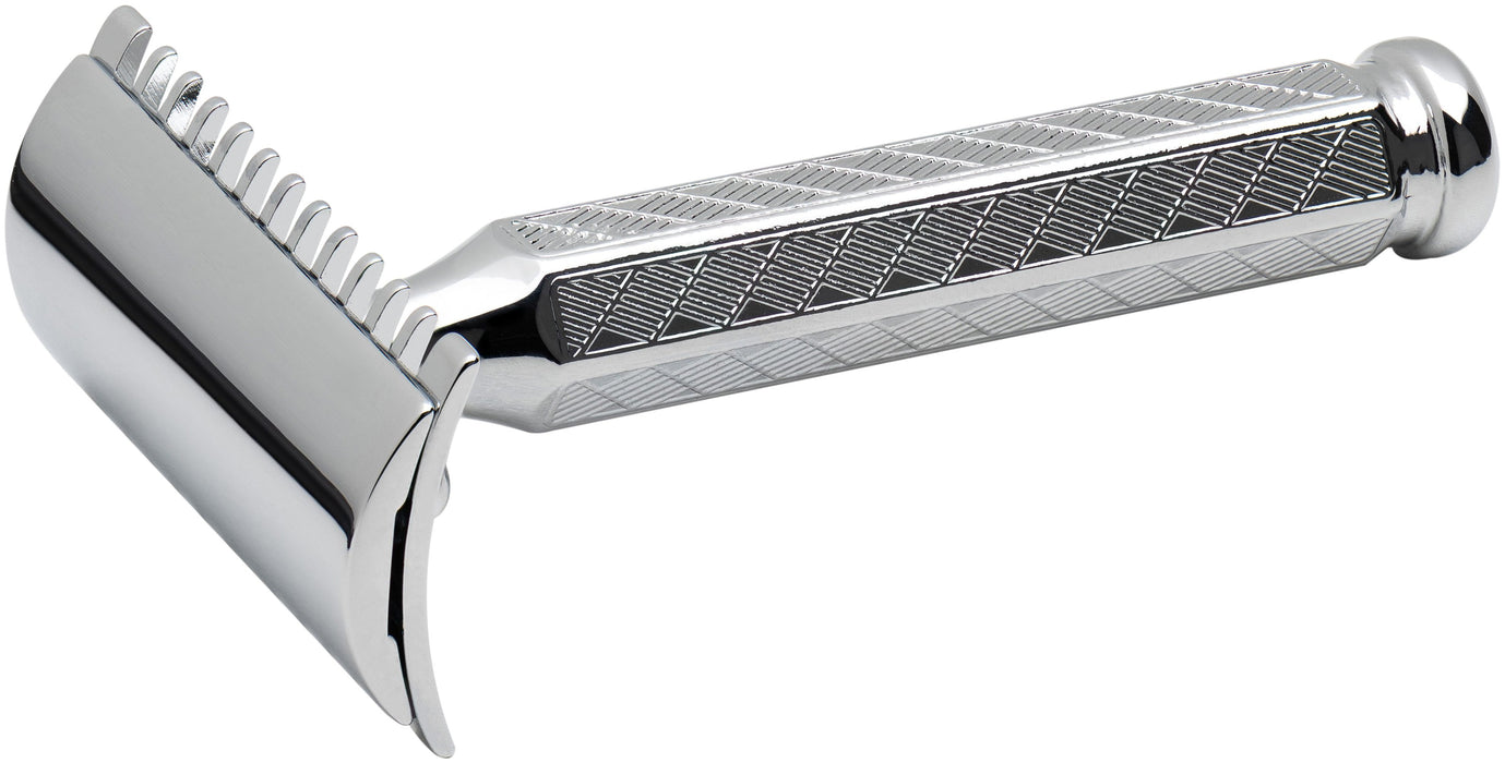 MERKUR 41C Double Edge Safety Razor, Straight Cut, Hexagon Handle, Bright Chrome Finish